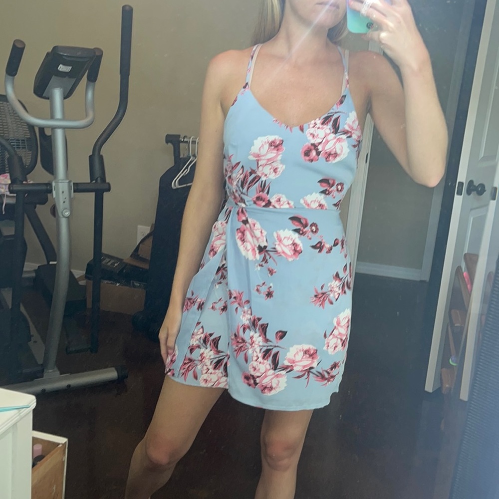 B Darlin blue and pink floral mini dress